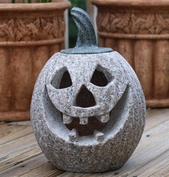 16 in. Pumpkin Candle Light in Polished Pink Granite | Floating Ornaments