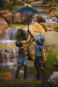 Aquascape Pond Fountain - Standing Boy and Girl with Umbrella 