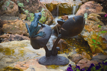 Two Frogs One on Upside Down Mushroom by Aquascape | ARCHIVE