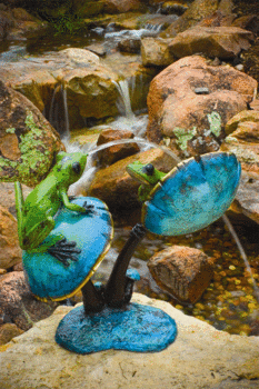 Two Frogs One on Upside Down Mushroom (Special Colorful Patina) | ARCHIVE
