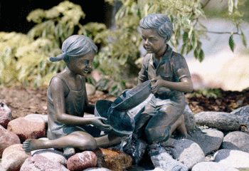 Pond Statuary - Boy and Girl Sitting with Pouring Pans