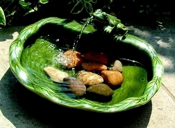 Ceramic Solar Frog Fountain- Green Glazed | ARCHIVE