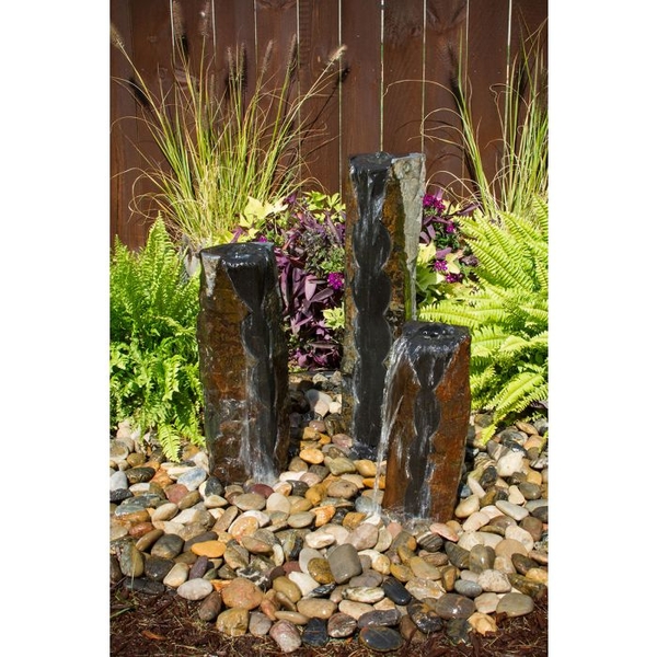 Triple Cut-Face Top & Front Basalt Fountain Kit | Stone Fountains