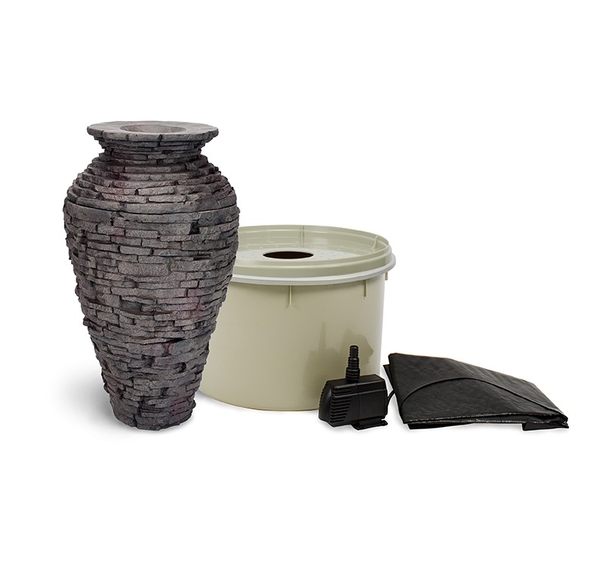 Small Stacked Slate Urn Fountain Kit | Fiberglass Stone Composite