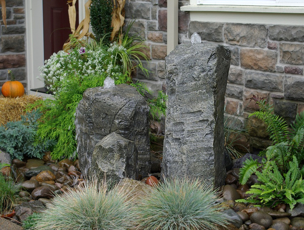 Double Cascade Fountain Kit w/ Accent Rock | GFRC Faux Rock Fountains