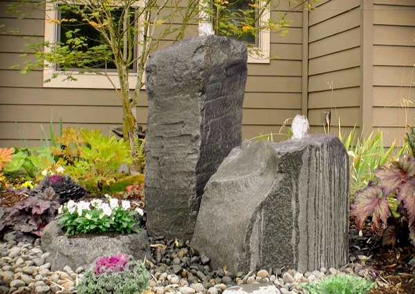 Cascade Double Fountain Kit w/ Accent Planter | GFRC Faux Rock Fountains