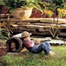Pond Pals Sleeping Boy on Log | Statuary